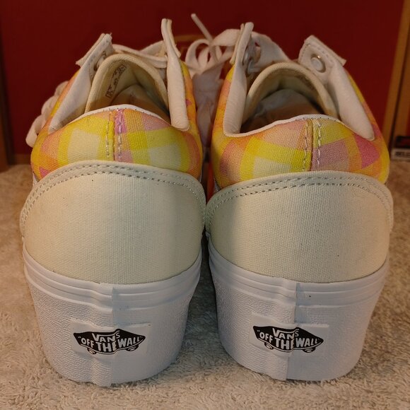 VANS Men's 6.5/Women's 8 Old Skool Stackform Platform Pastel Picnic Pink Plaid - Picture 10 of 13